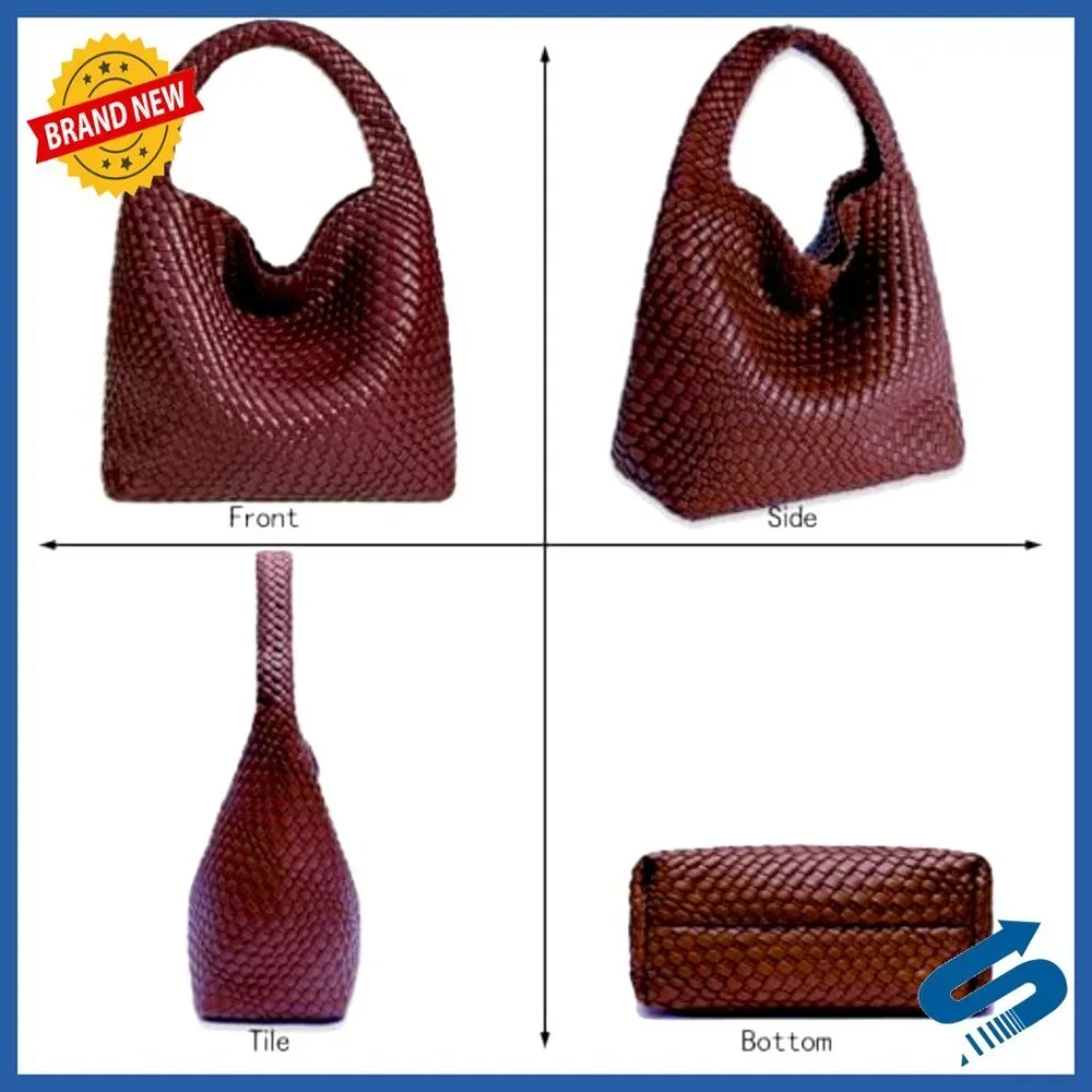 Vegan Leather Hand-Woven Tote Shoulder Bag Hobo Chic Retro All-Match Purse